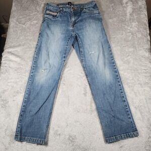 PrAna Jeans Mens 30x30 Blue Breathe Stretch Denim Straight Leg Distressed Casual